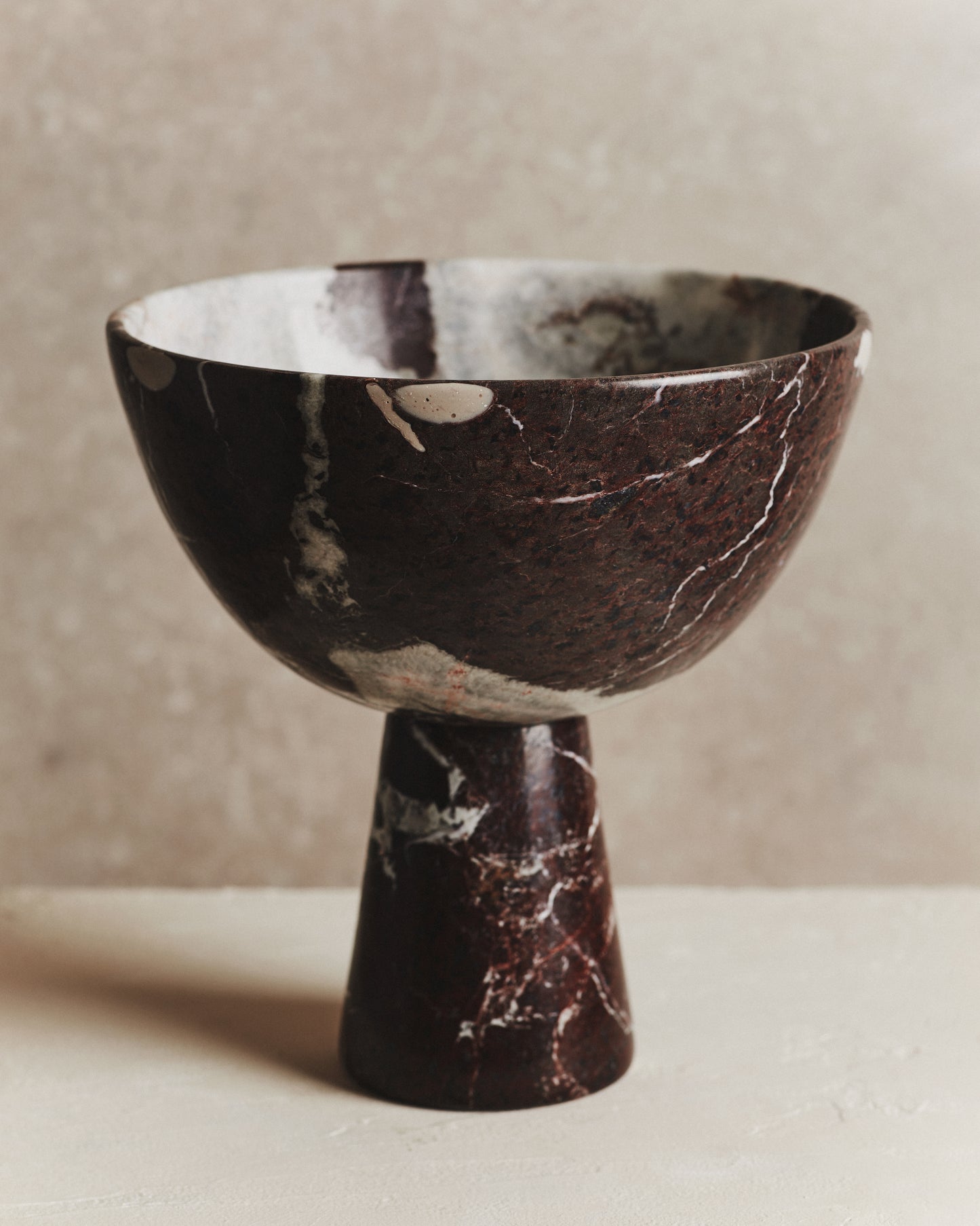 Noble Large Marble Pedestal Bowl in Wine
