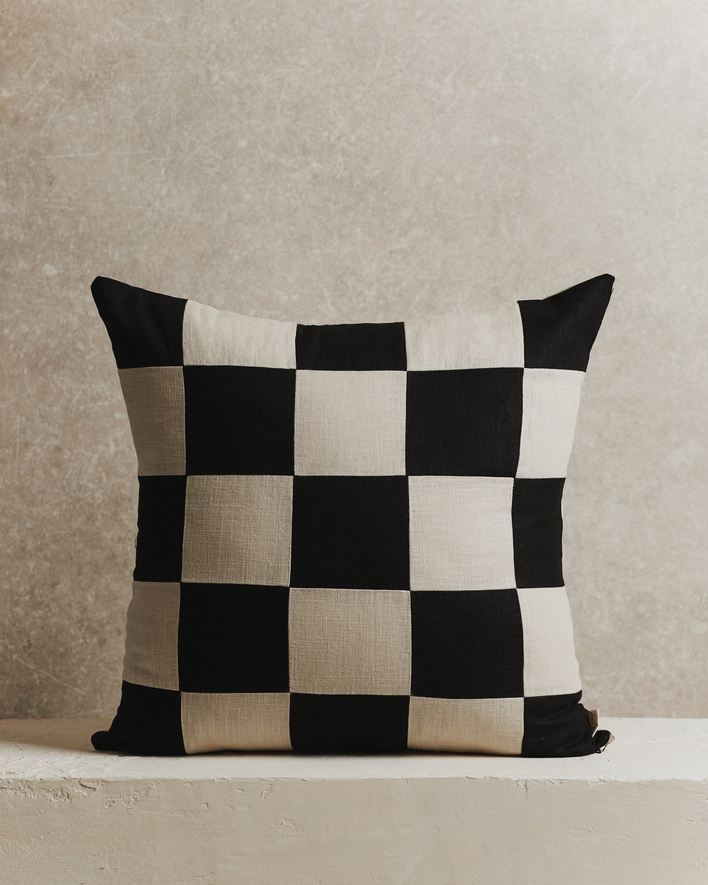 Chequered Cushion Cover | Black and Ecru