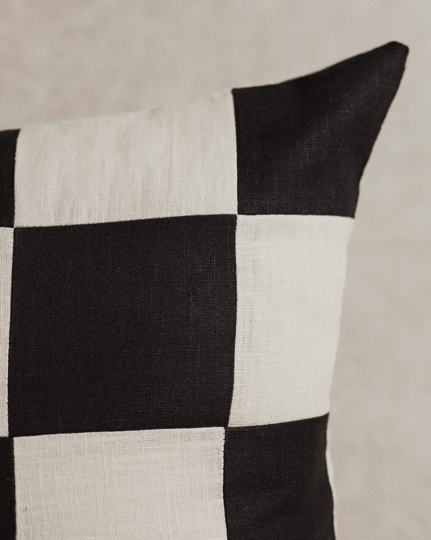 Chequered Cushion Cover | Black and Ecru