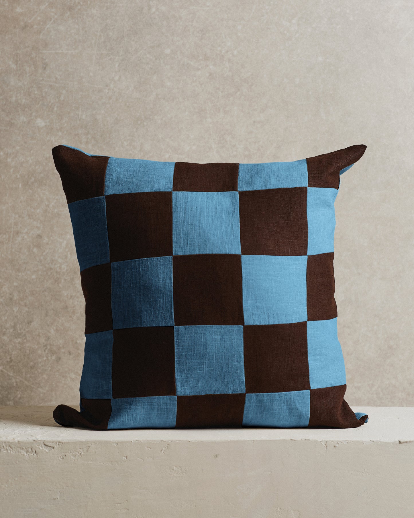 Chequered Cushion Cover | Espresso and Blue