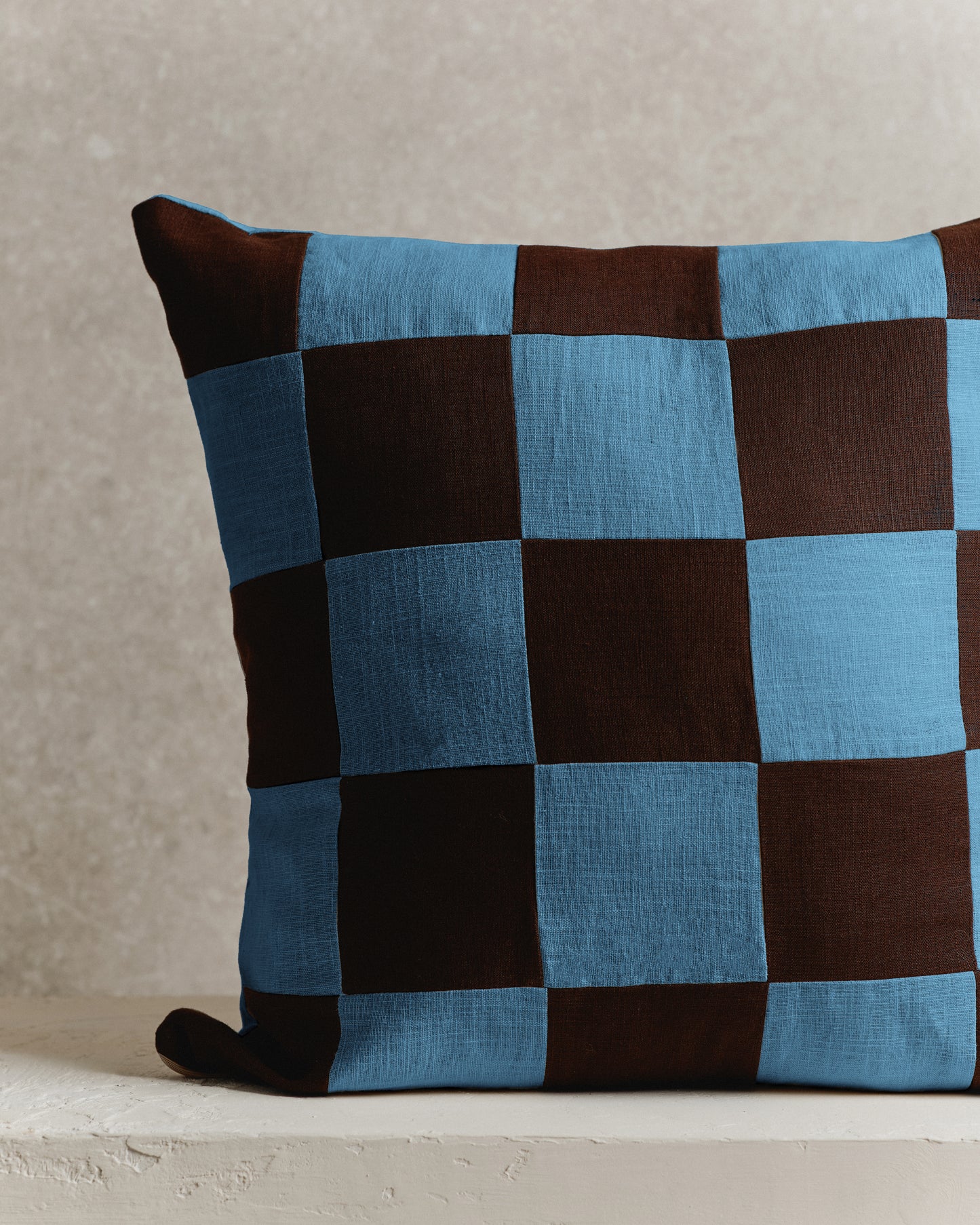 Chequered Cushion Cover | Espresso and Blue
