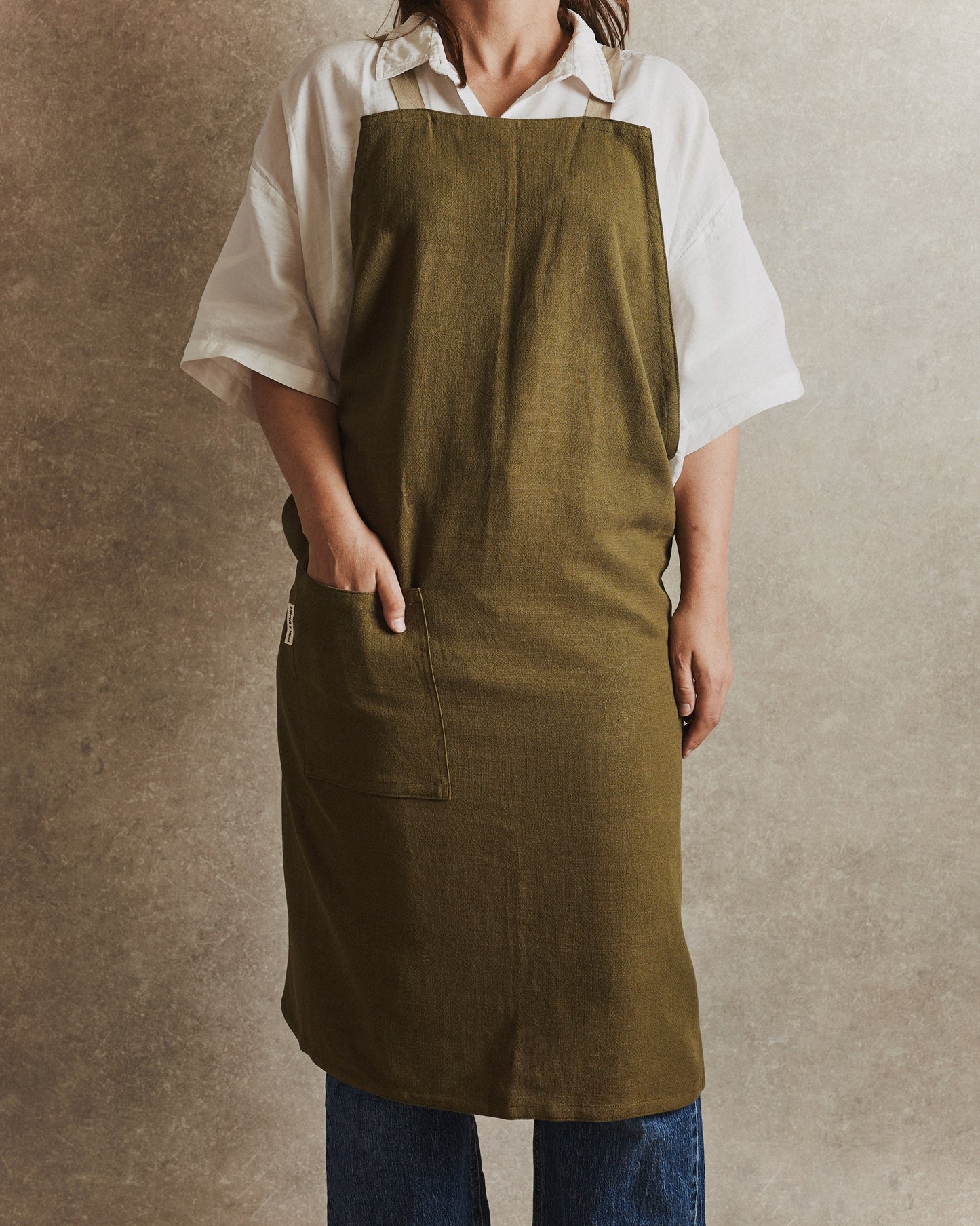 Linen Workwear Apron 001 | Olive