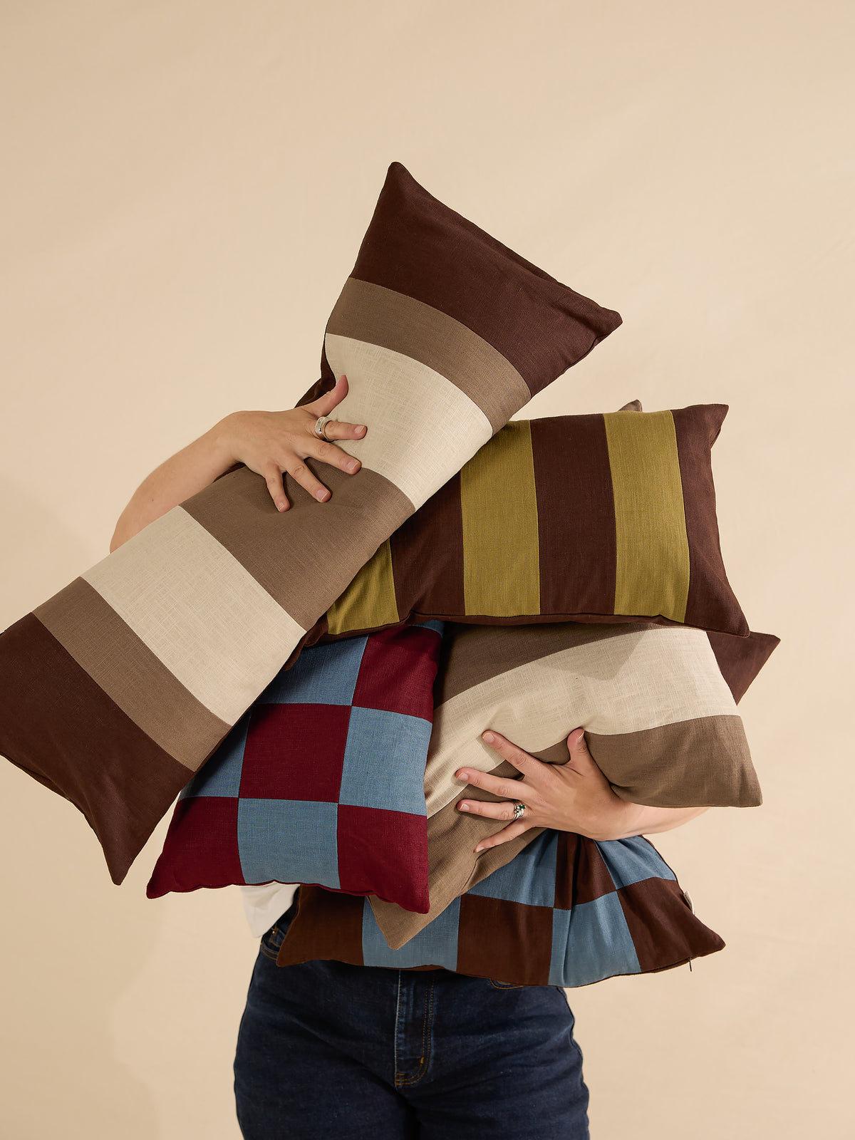 XL Lumbar Cushion Cover Stripes - Espresso, walnut, stone and natural