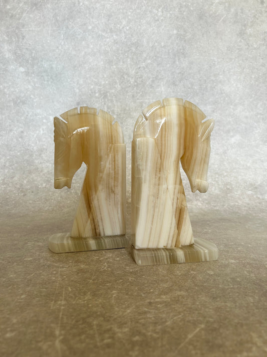 Pair of Large Onyx Horsehead Bookends