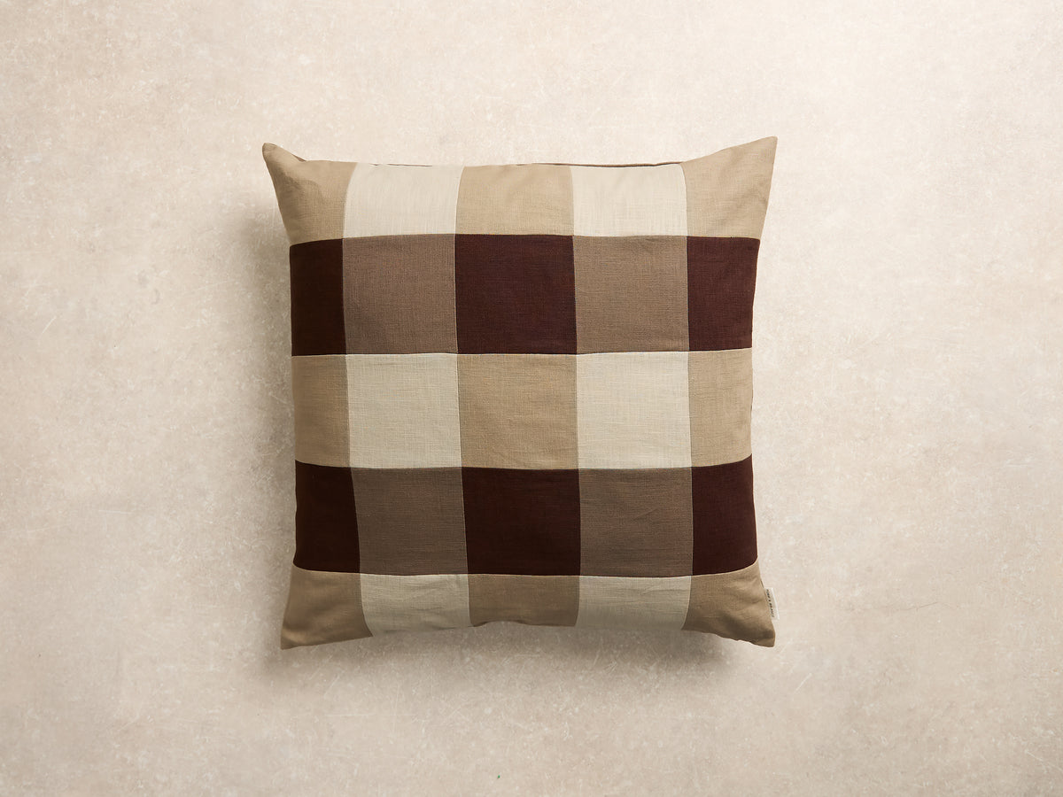 Maxi Square Chequered Cushion Cover, Espresso, walnut, stone and natural (1 of 6)
