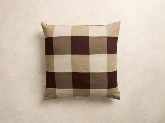 Maxi Square Chequered Cushion Cover, Espresso, walnut, stone and natural (1 of 6)