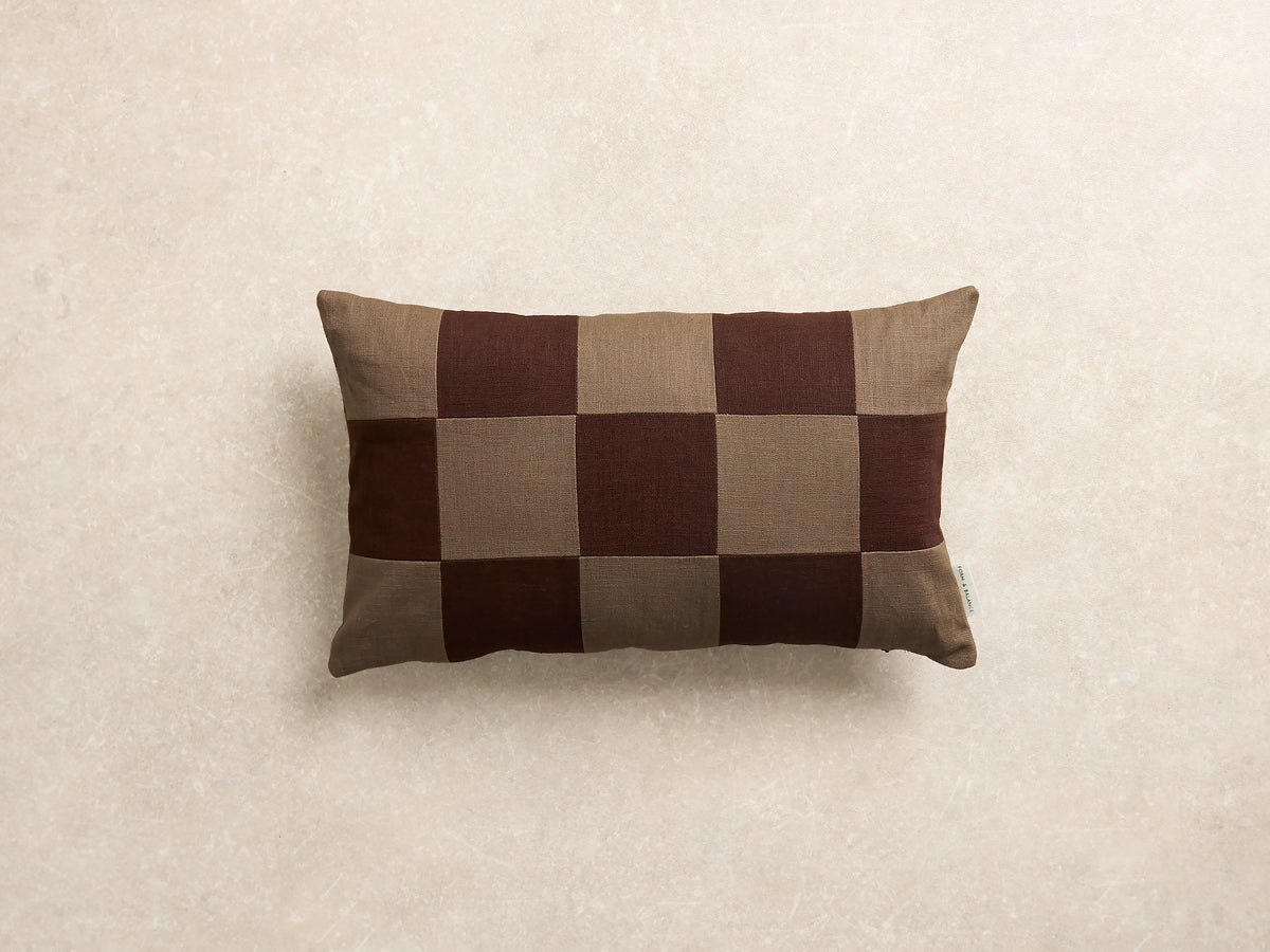 Chequered Cushion Cover, Rectangle, Walnut and espresso (1 of 5)