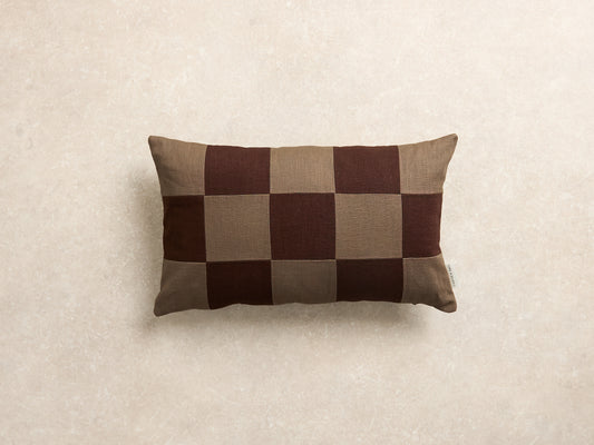 Chequered Cushion Cover, Rectangle, Walnut and espresso (1 of 5)