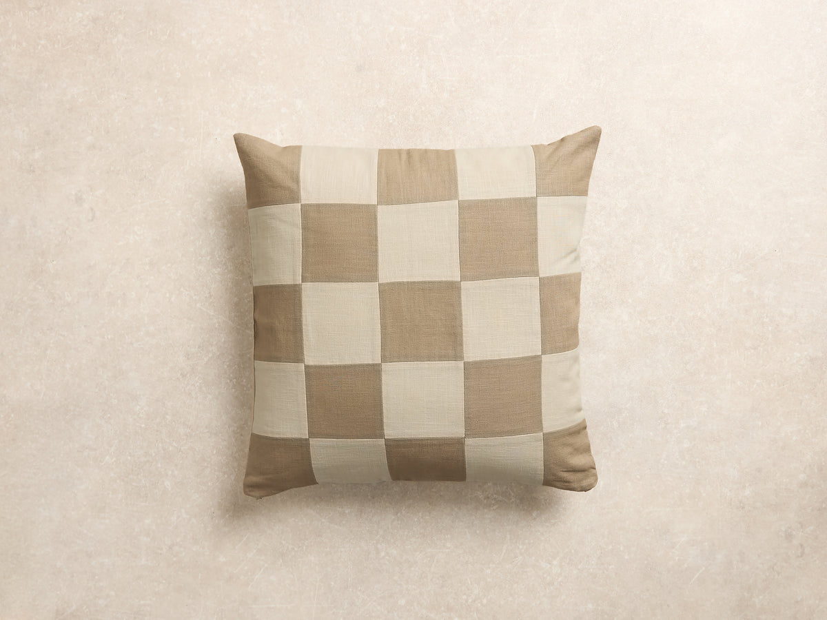 Chequered Cushion Cover, Square, Stone and natural (1 of 3)