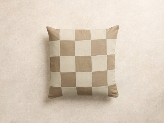Chequered Cushion Cover, Square, Stone and natural (1 of 3)