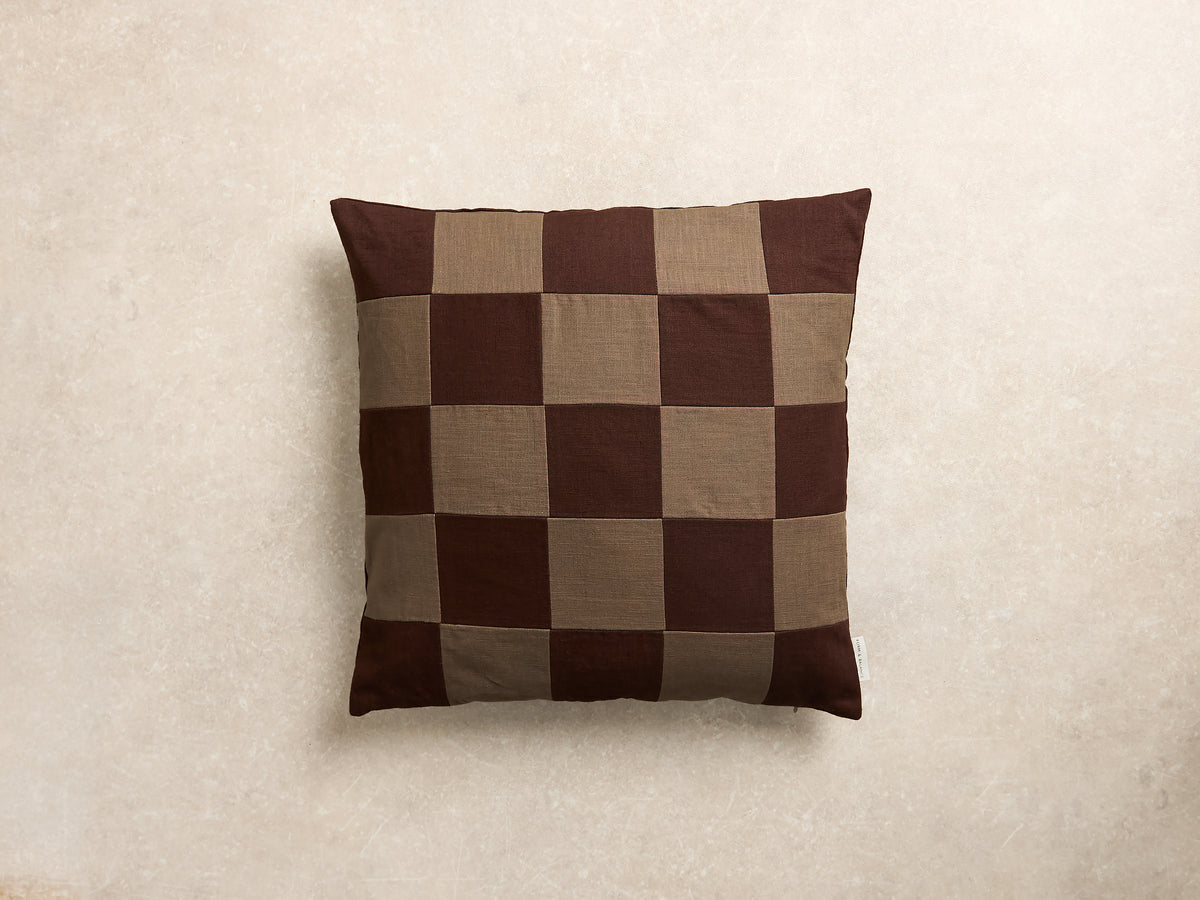 Chequered Cushion Cover, Square, Espresso and walnut (1 of 5)