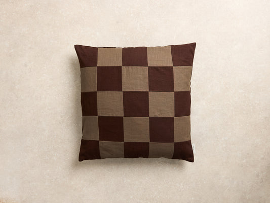 Chequered Cushion Cover, Square, Espresso and walnut (1 of 5)