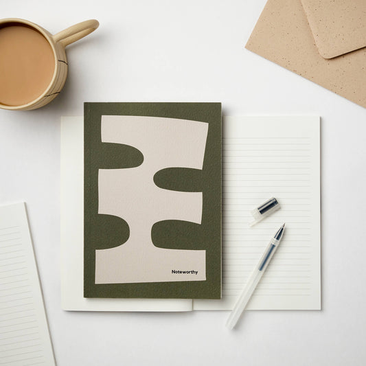 A5 Noteworthy Notebook | Green and Cream Abstract Print
